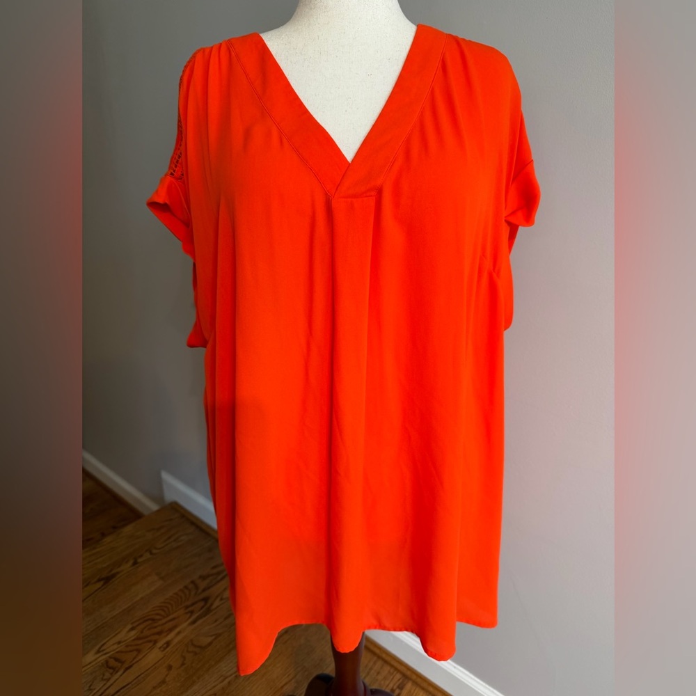 Ava & Viv Bright Orange Chiffon Front Blouse -Plus Size 4X